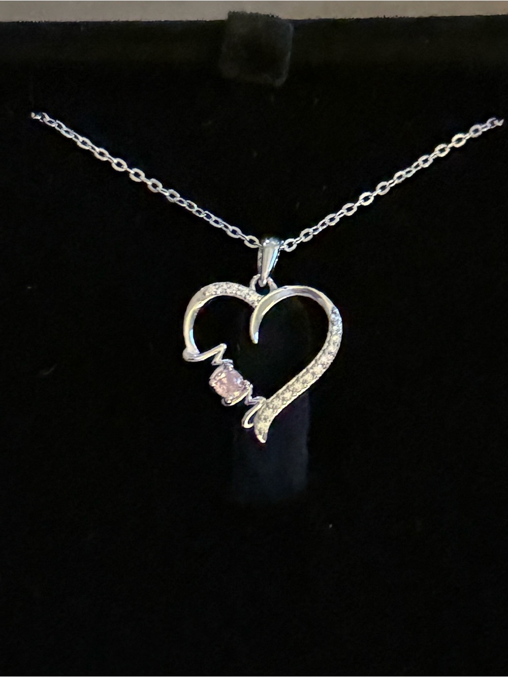 TutuTiara Mother’s Love 925 Sterling Silver Heart Necklace Pink Stone 18” NIB